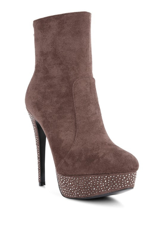 Taupe Espiree Microfiber High Heeled Ankle Boots