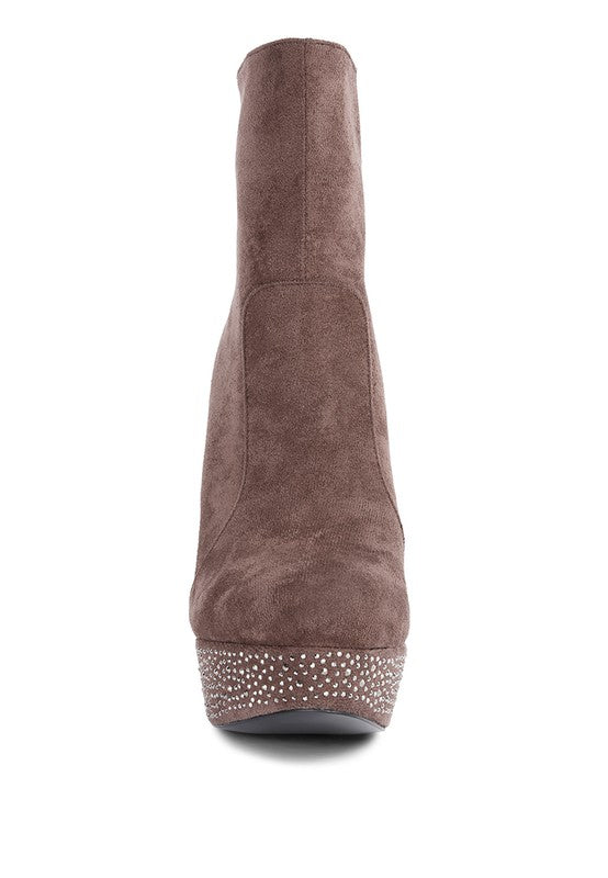 Taupe Espiree Microfiber High Heeled Ankle Boots