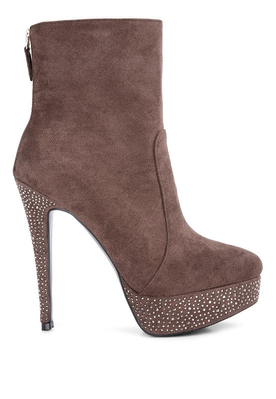 Taupe Espiree Microfiber High Heeled Ankle Boots