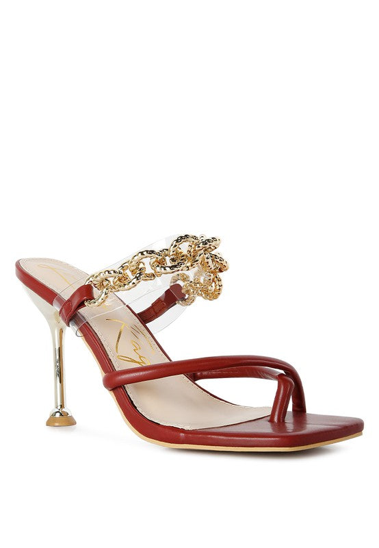 Social Bee Link Chain Embellished Heel Sandals