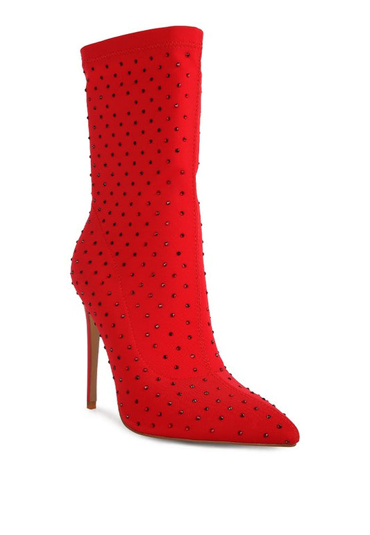 Red High Top Knitted Ankle Boot