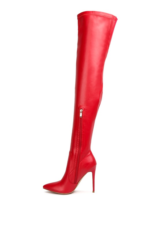 Red Over Knee High Heel Boots