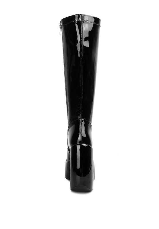 Black Patent High Platfrom Calf Boots