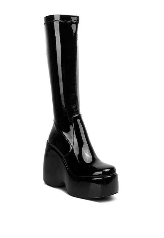 Black Patent High Platfrom Calf Boots