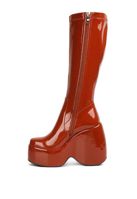Tan Patent High Platfrom Calf Boots