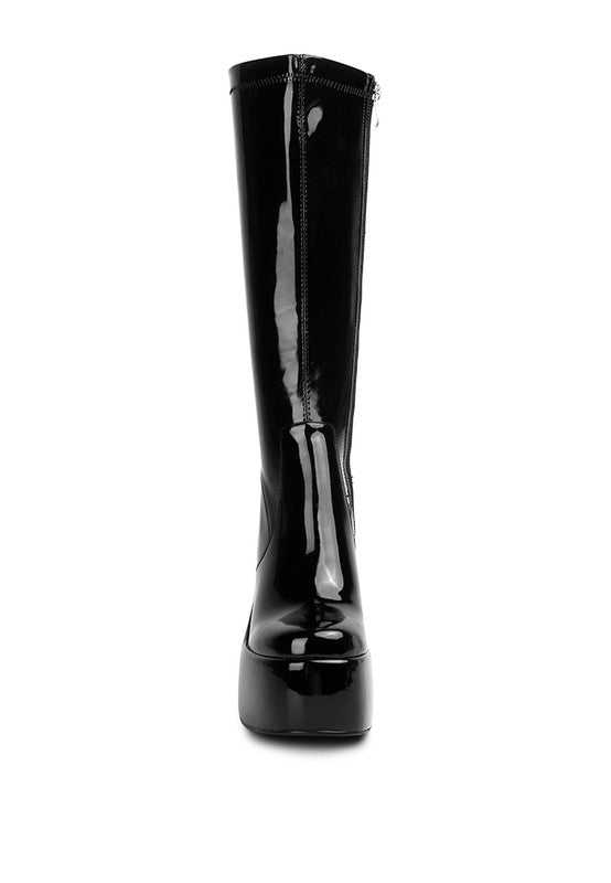 Black Patent High Platfrom Calf Boots