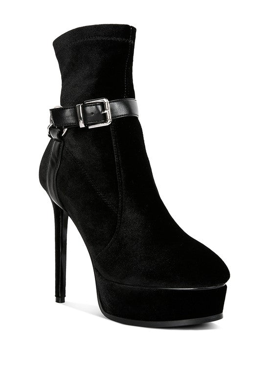 Black High Platform Velvet Ankle Boots