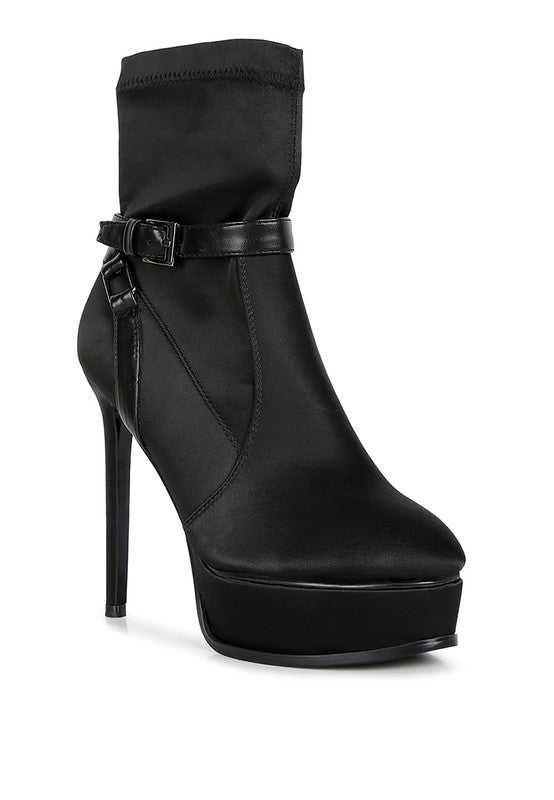 Black Satin Stiletto Ankle Boot