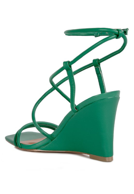 Green Ankle Strap Wedge Sandals