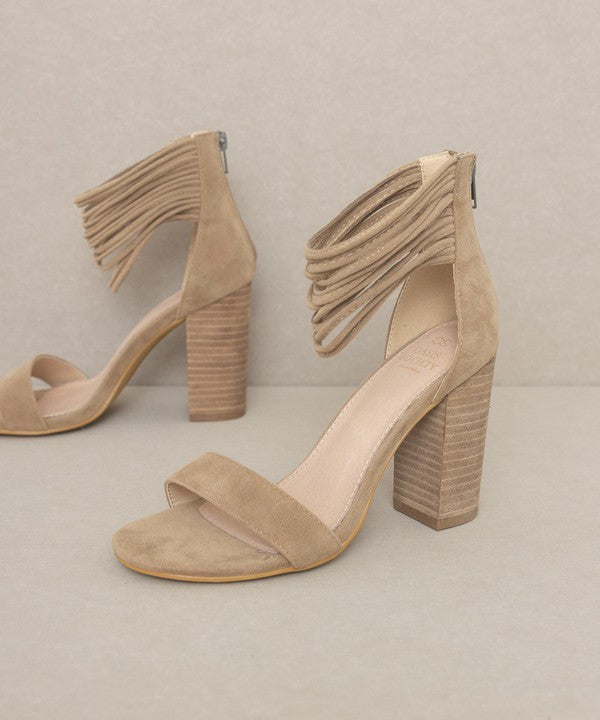 Khaki Suede Strappy Ankle Wrapped Heel