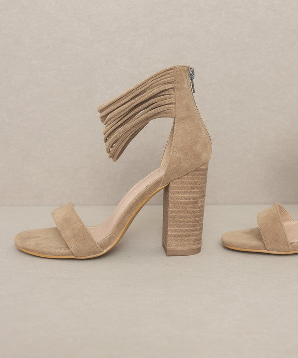Khaki Suede Strappy Ankle Wrapped Heel
