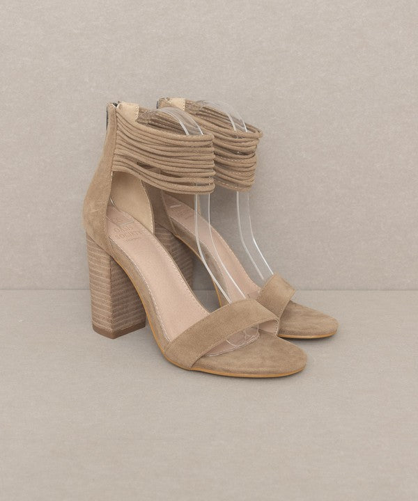 Khaki Suede Strappy Ankle Wrapped Heel