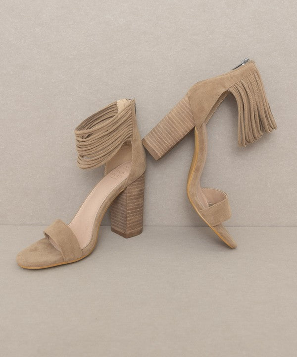 Khaki Suede Strappy Ankle Wrapped Heel