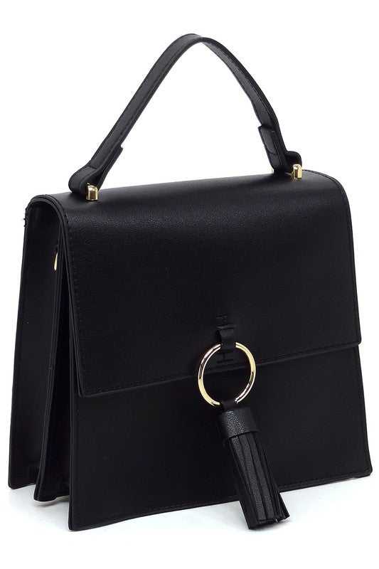  Fashion Ring Tassel Flap Crossbody Satchel