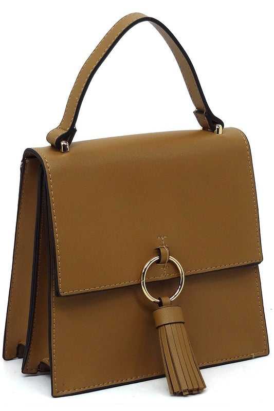  Fashion Ring Tassel Flap Crossbody Satchel