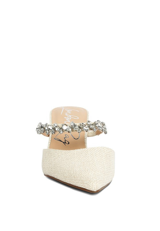 Off White GRETA Diamante Embellished Kitten Heel Sandals