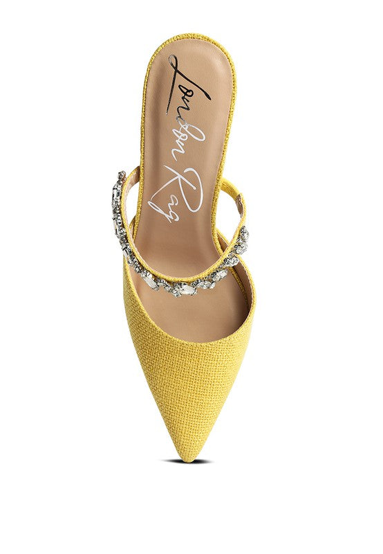 Yellow GRETA Diamante Embellished Kitten Heel Sandals