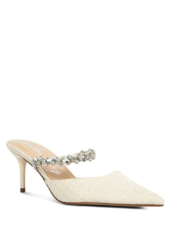 Off white GRETA Diamante Embellished Kitten Heel Sandals