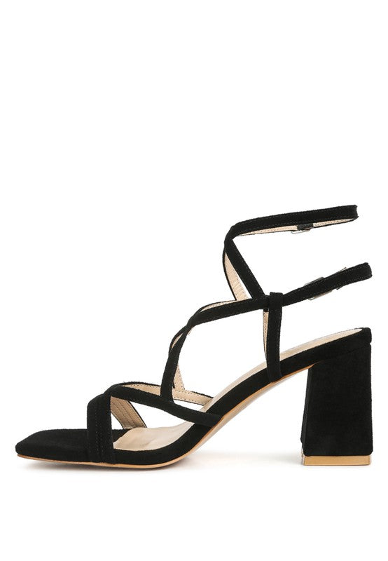 Black Strappy Block Heel Sandals