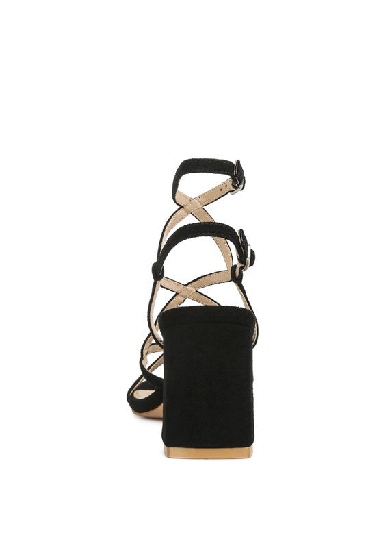 Black Strappy Block Heel Sandals