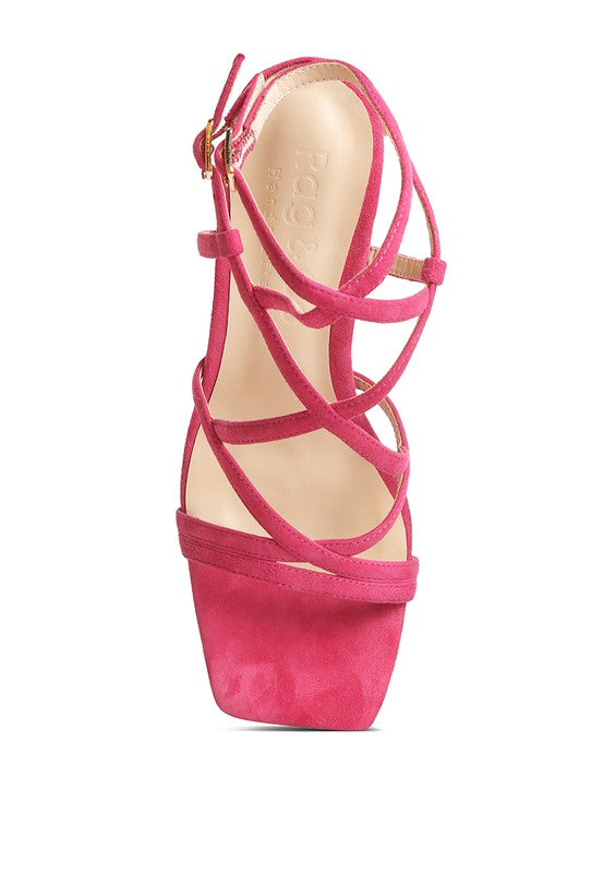 Fushia Strappy Block Heel Sandals