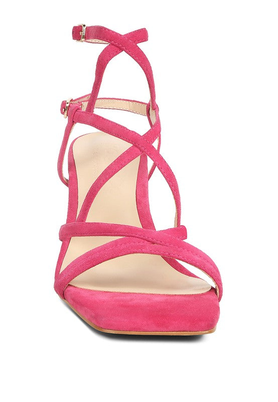 Fushia Strappy Block Heel Sandals