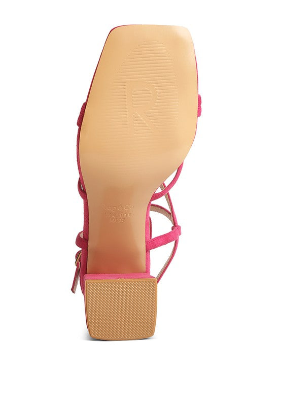 Fushia Strappy Block Heel Sandals