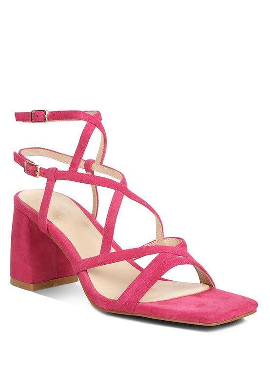 Fushia Strappy Block Heel Sandals