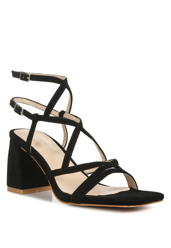 Black Strappy Block Heel Sandals