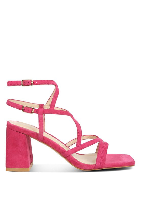 Fushia Strappy Block Heel Sandals