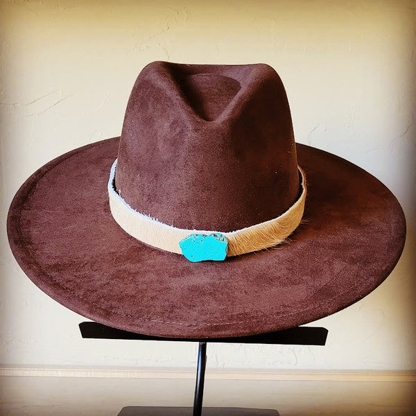 Brown Light Hair Leather Hat Band Only With Turquoise Slab