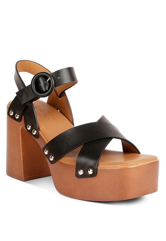 Black Cross Strap Embellished Heels