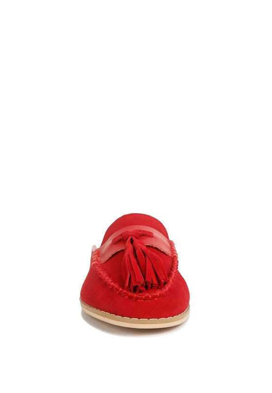 Red Tassle Detail Leather Mules