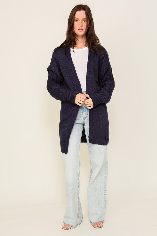 Navy Long Sleeve Open Front Cardigan With Back Heart