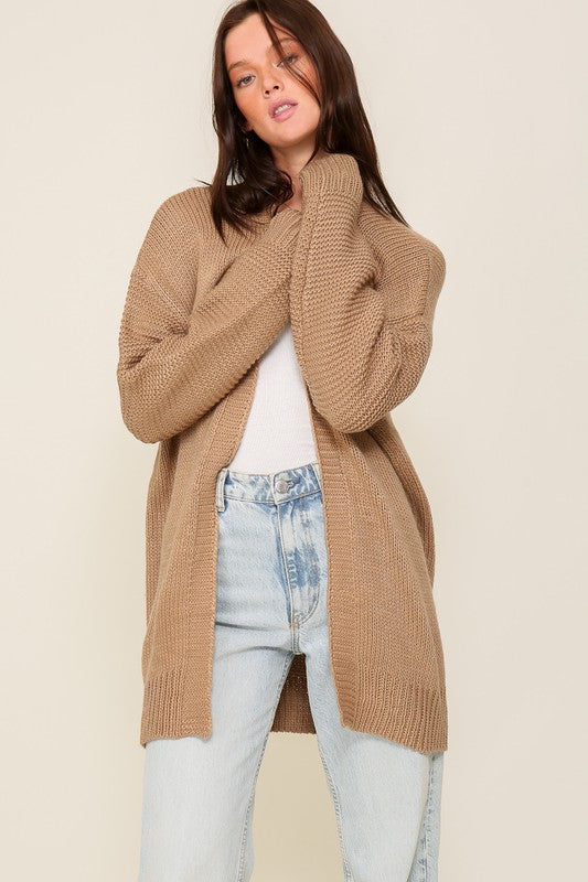 Taupe Long Sleeve Open Front Cardigan With Back Heart