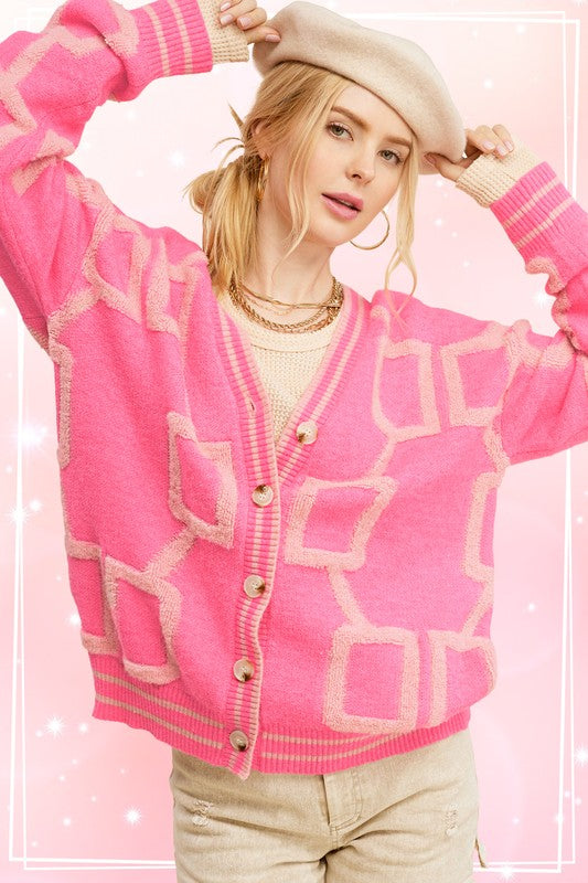 Pink Reina Knit Casual Cardigan