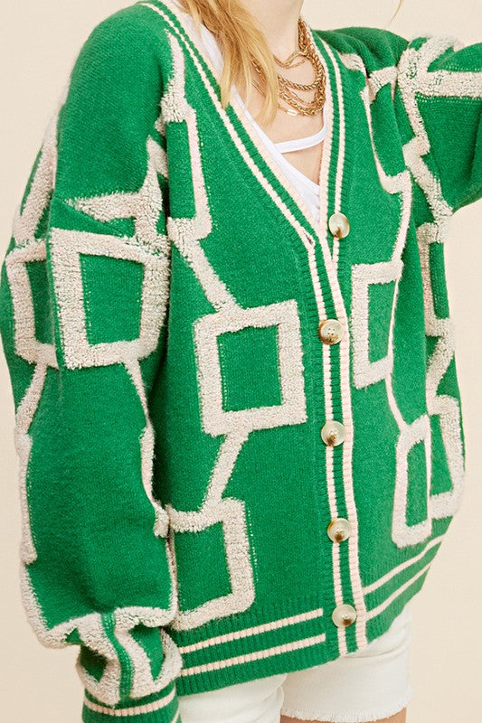 Green Reina Knit Casual Cardigan