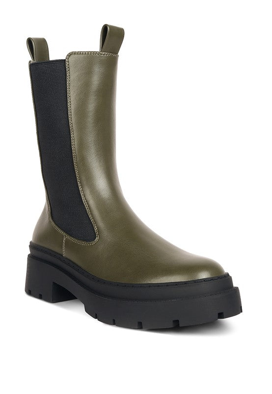 Olive Jolt Elasticated Gussets Lug Sole Boots