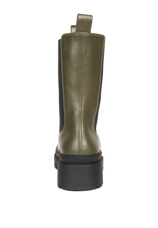 Olive Jolt Elasticated Gussets Lug Sole Boots