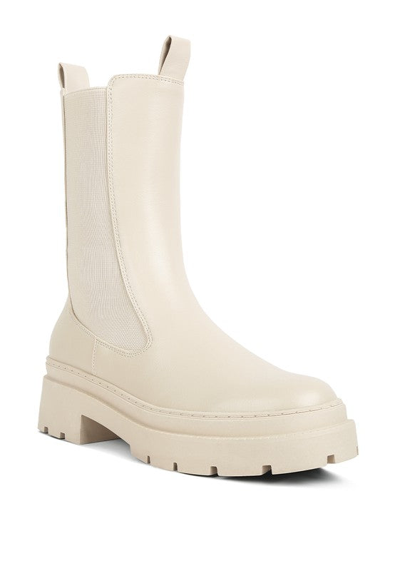 Beige Jolt Elasticated Gussets Lug Sole Boots