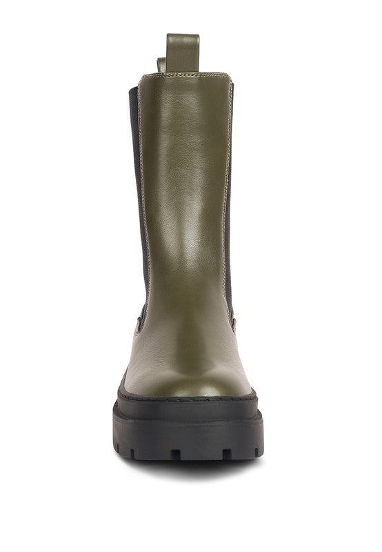 Olive Jolt Elasticated Gussets Lug Sole Boots