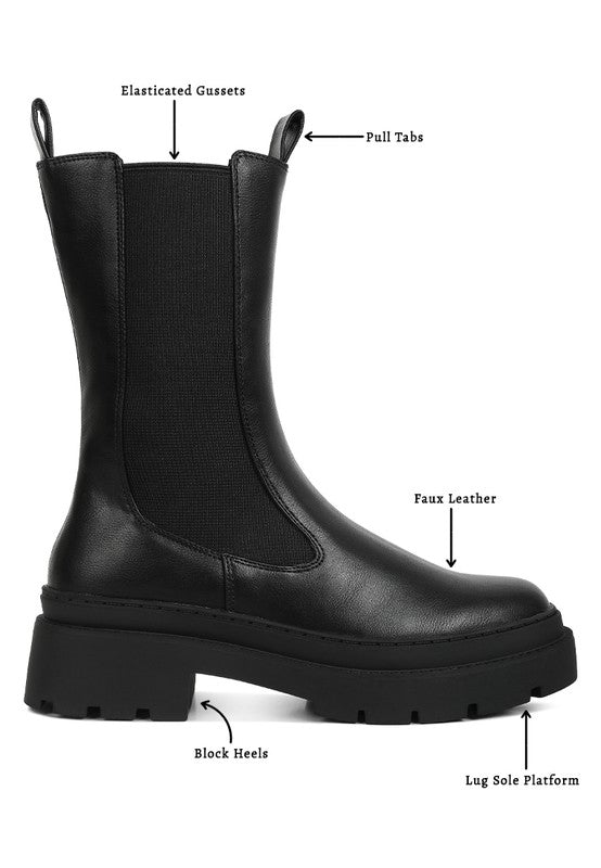 Black Jolt Elasticated Gussets Lug Sole Boots