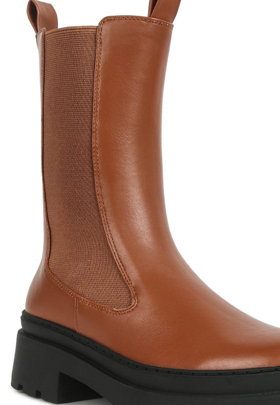 Tan Jolt Elasticated Gussets Lug Sole Boots