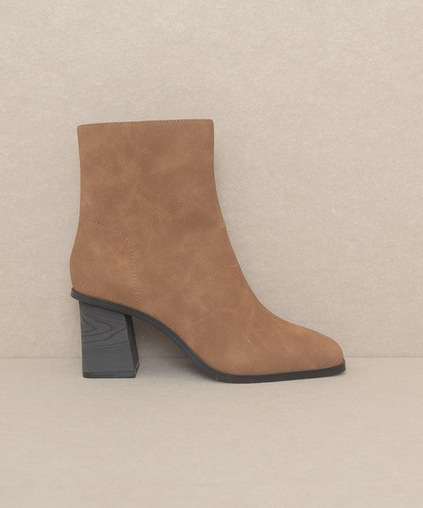 Brown Suede  Square Toe Ankle Boots