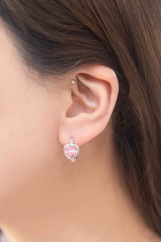 Pink Precious Heart Hoop Earrings