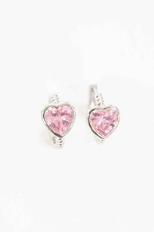 Pink Precious Heart Hoop Earrings