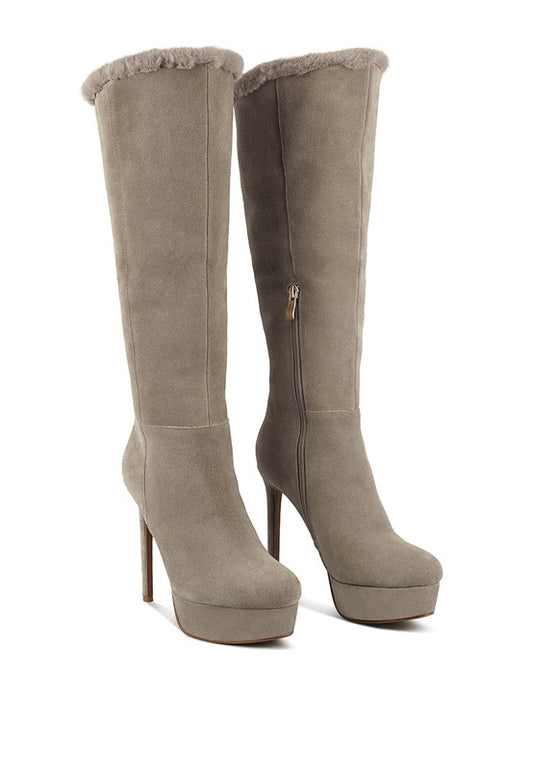 Taupe Convertible Suede Leather High Boots
