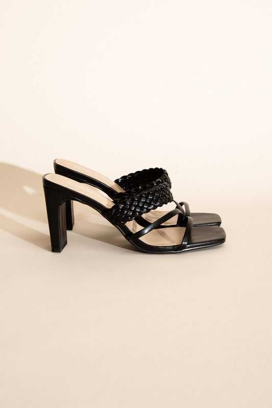 Black Braided Strap Sandal Heels