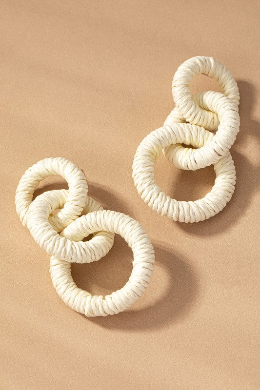 Cream Hemp rope wrapped chunky wood hoop earrings