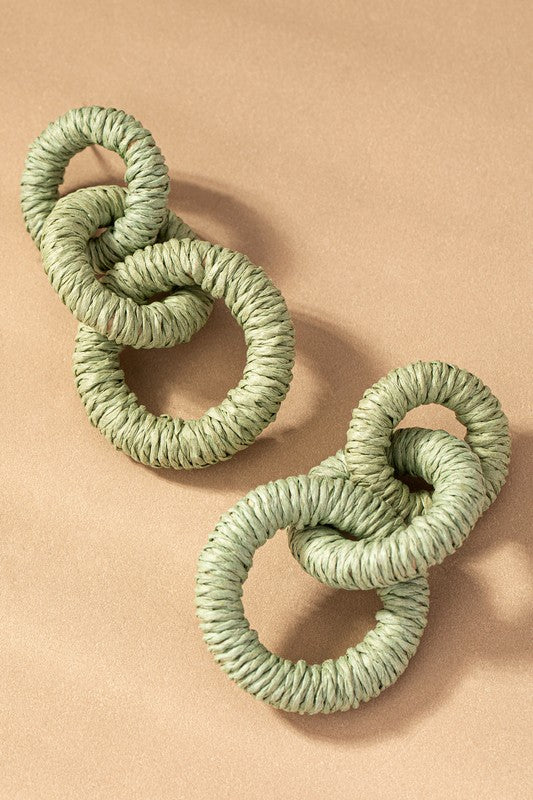 Mint Hemp rope wrapped chunky wood hoop earrings